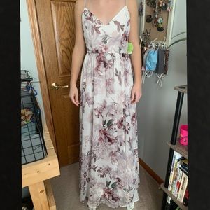 Windsor Floral long formal dress, size S, ivory with mauve shades flowers